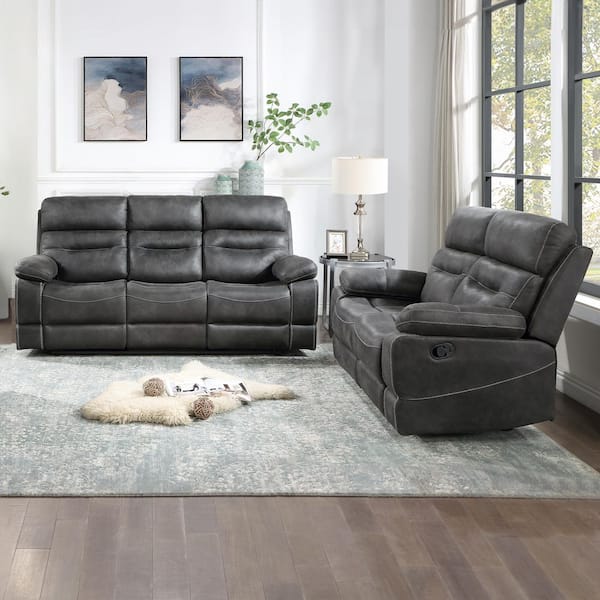 Rudger 2-Piece Gray Microsuede Manual Reclining Living Room Set