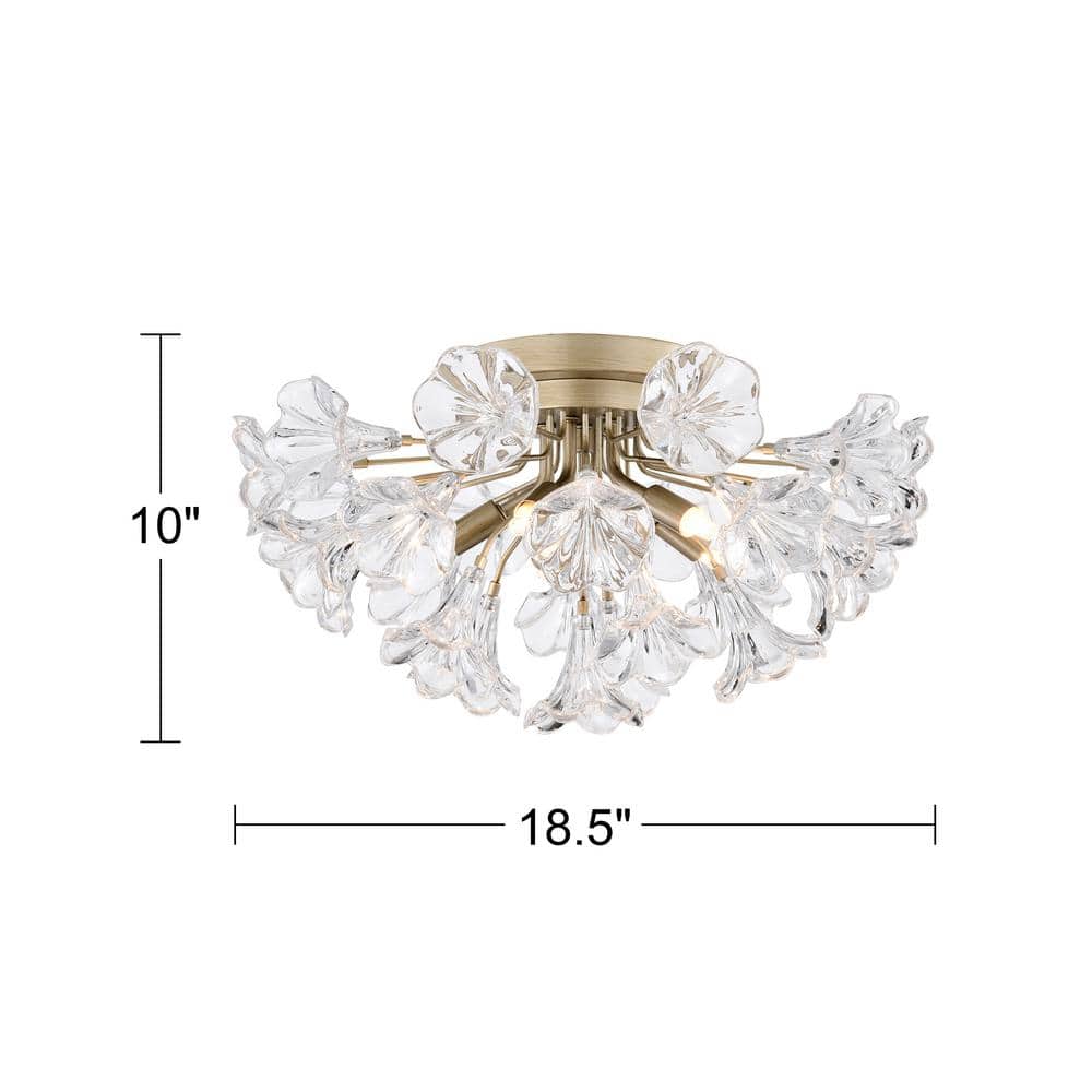 Blanca Brushed Champagne Glass Flower Flush Mount Light