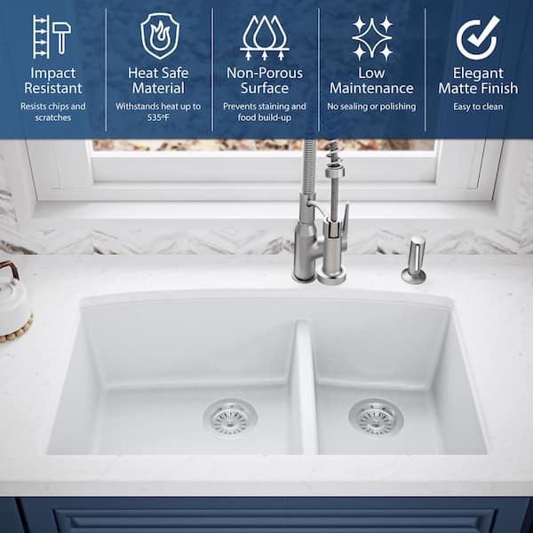 Karran Undermount Quartz Composite 32 in. 60/40 Double Bowl