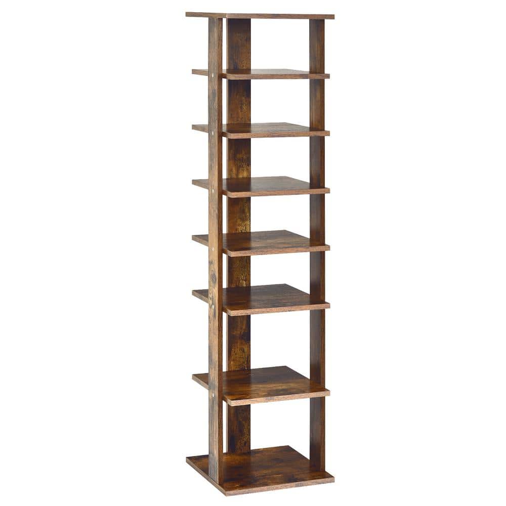 Rustic Torched Wood Wall Mounted/Freestanding Entryway Shoe Rack Storage  Shelves