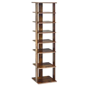 43.5 in. H 7-Pair Shoe Rack Free Standing Shelf Storage Tower Rustic Brown