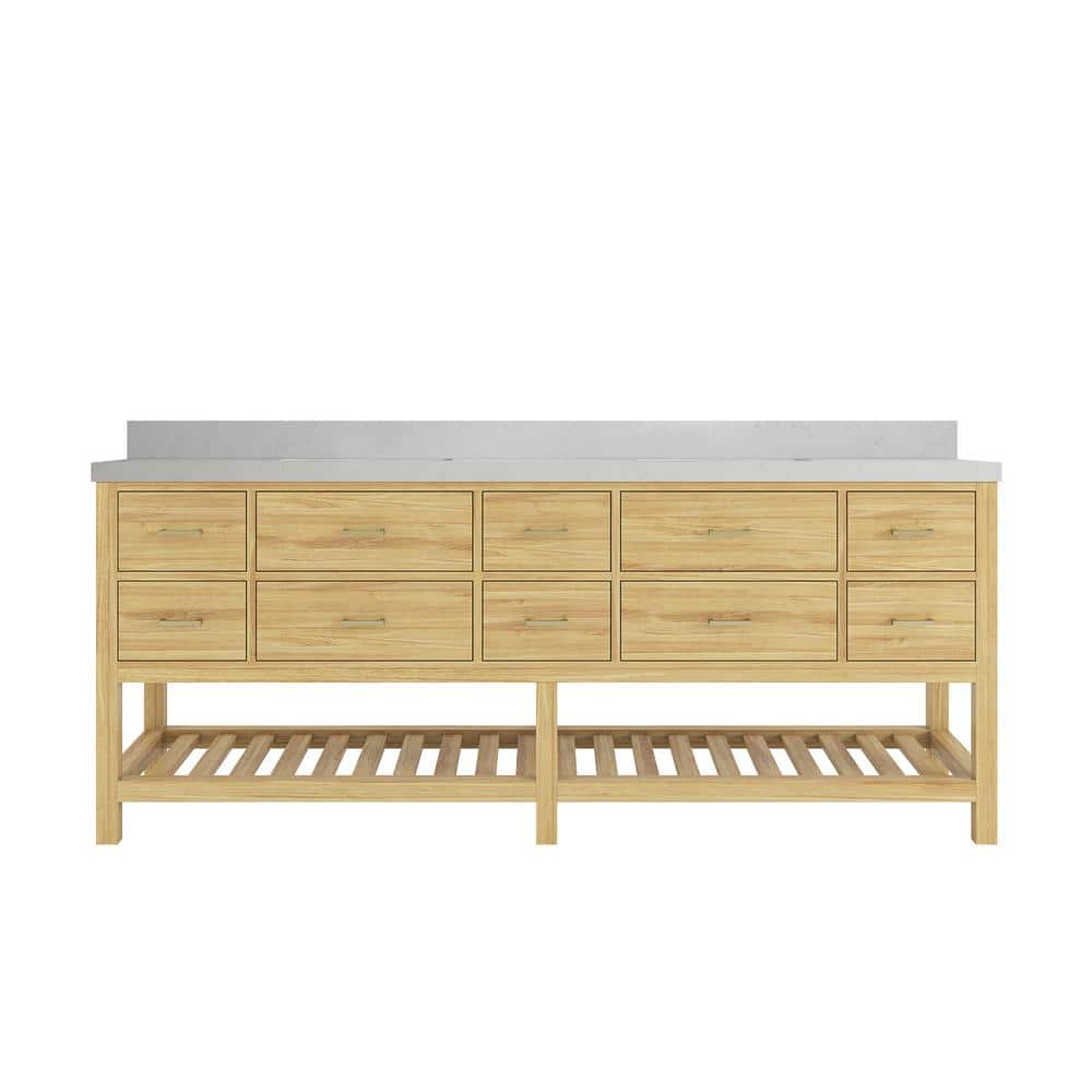 Parker Teak 84 in. Double Sink Freestanding Light Natural Bath Vanity with Regular Carrara Quartz Top Unassembled price history on PriceWatchPro