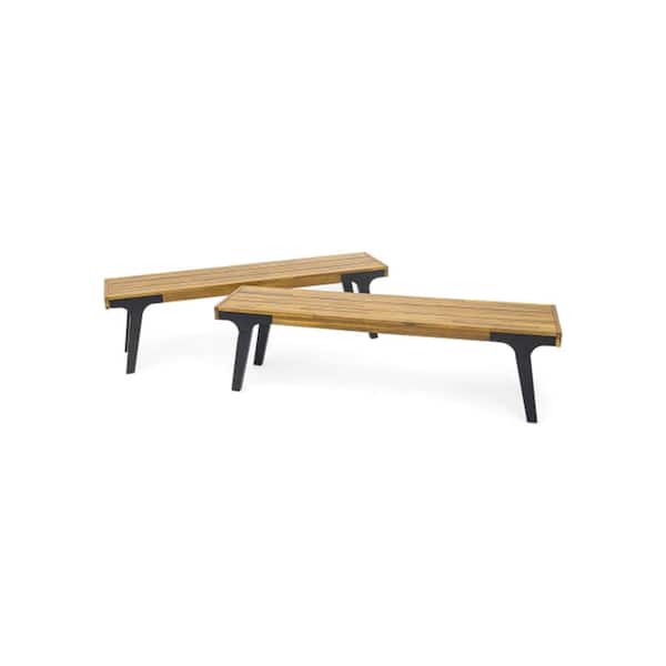 ITOPFOX 63 in. W x 14.75 in. D x 17.75 in. H Outdoor Teak Wood Dining Bench (2 Sets)