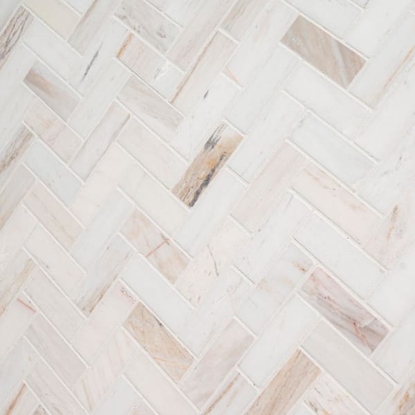 MSI - Angora Herringbone 12 in. x 14 in. x 0.38 in. Polished Marble Mesh-Mounted Mosaic Tile (1 sq.ft./Each)