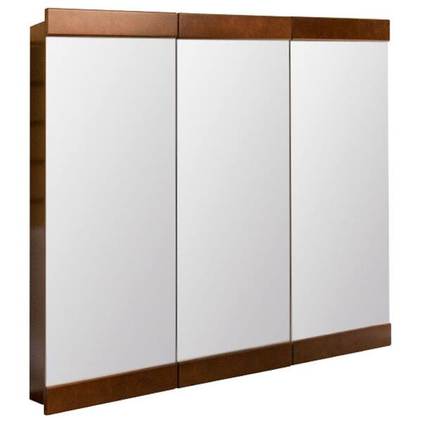 Glacier Bay 30-1/4 in. W x 29-1/2 in. Framed H Tri-view Surface-Mount Bathroom Medicine Cabinet in Java