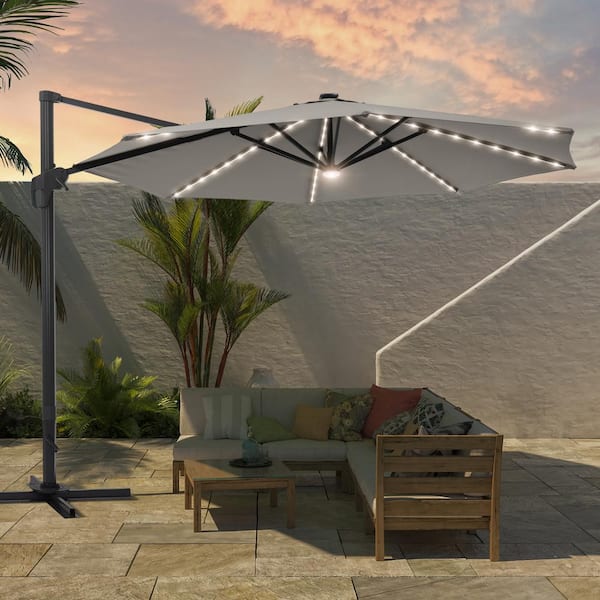 Sonkuki 11 ft. LED Outdoor Cantilever Patio Umbrella 360° Rotation and Infinite Canopy Angle Adjustment Gray