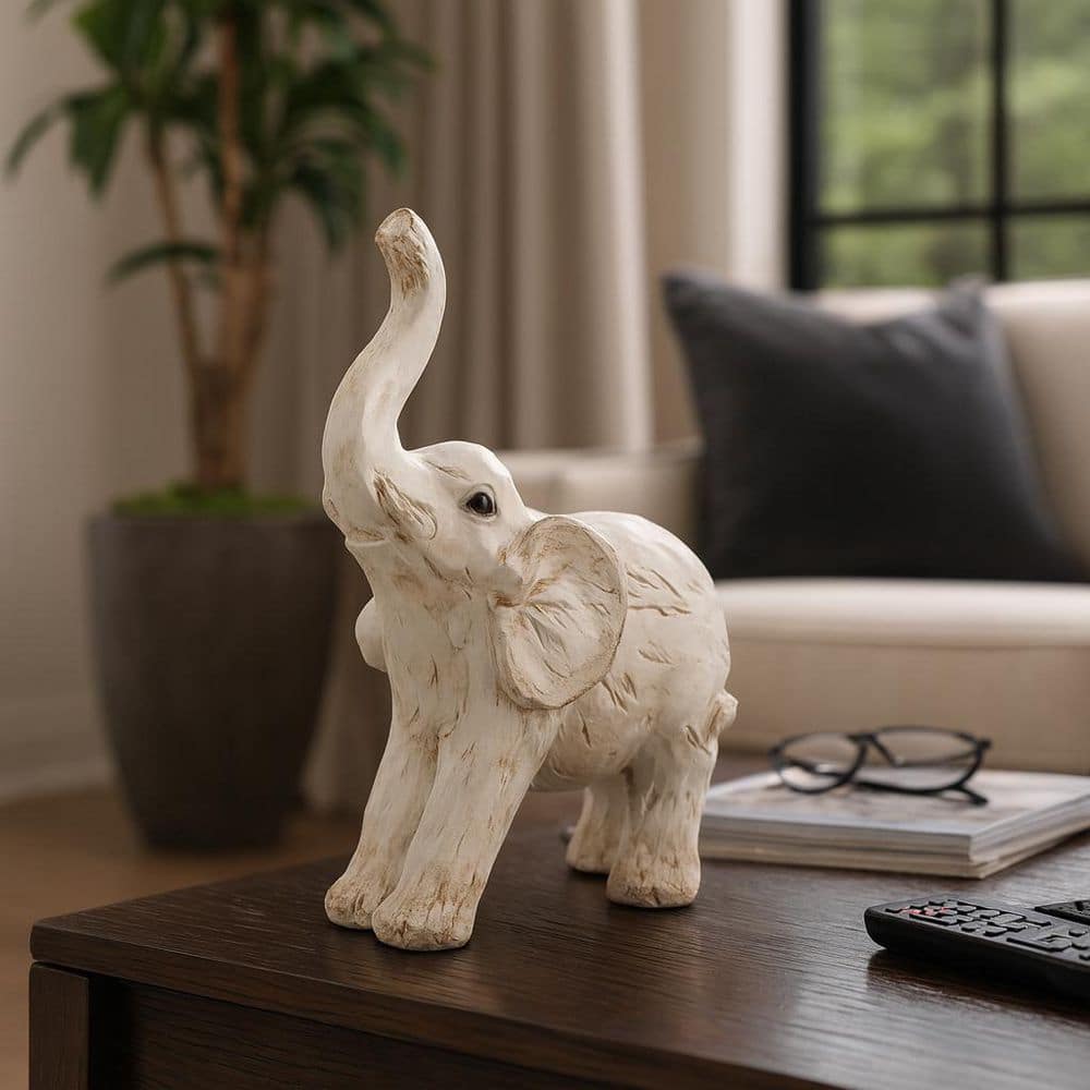 Liv & Skye White 7 in. x 8 in. Resin Elephant Figurine 14876-08