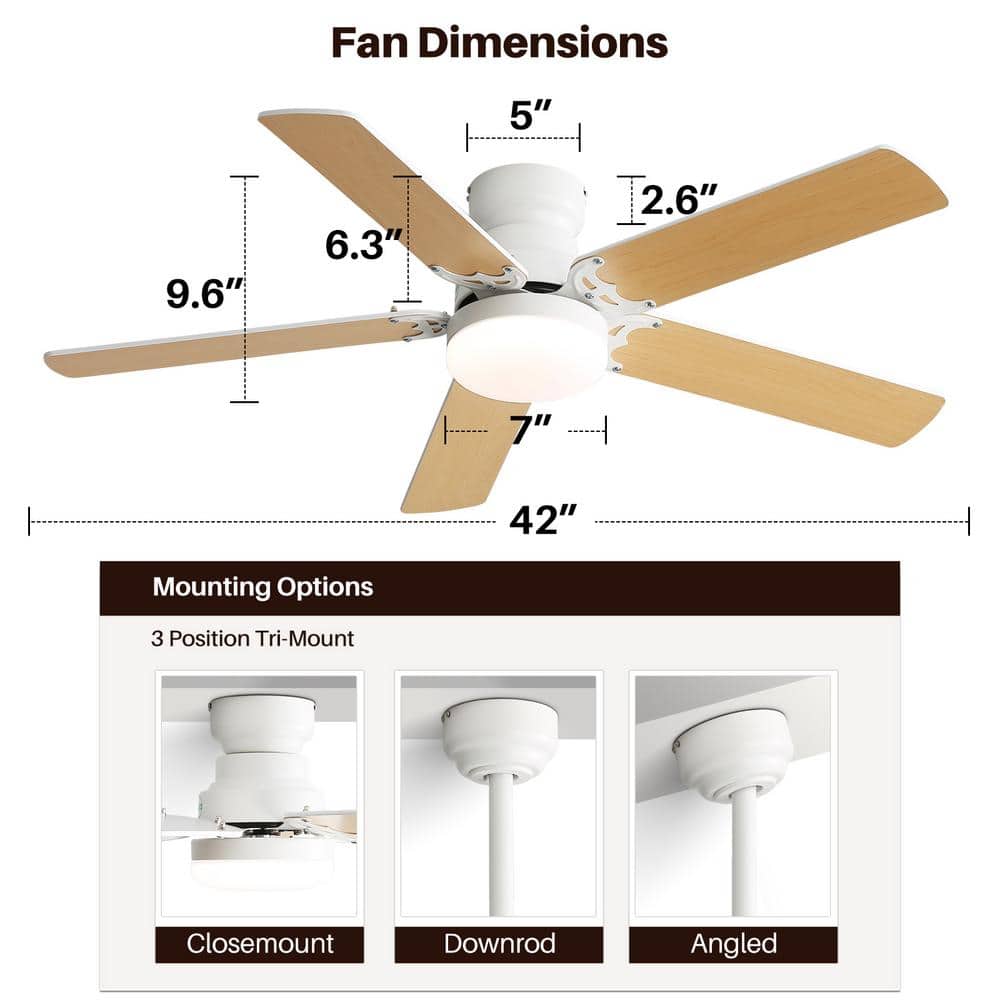 42-Inch White and Brown MDF Ceiling Fan with LED Light and Remote