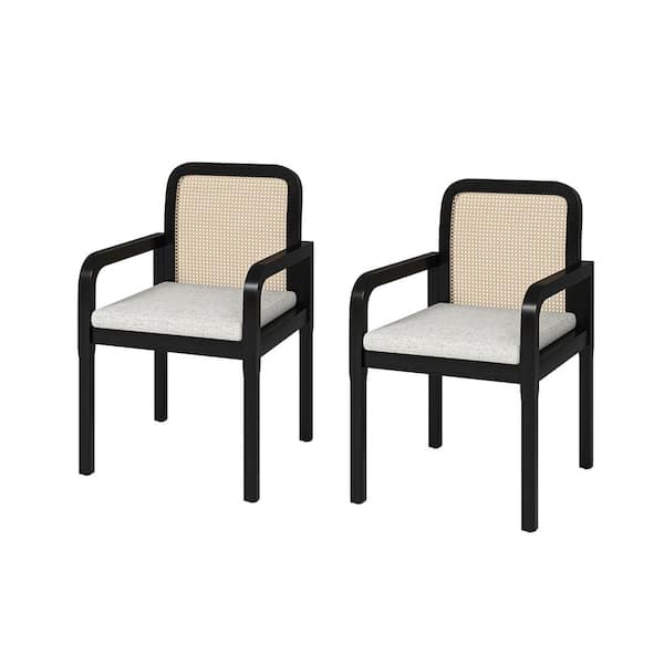 JAYDEN CREATION Gilbert Black Modern Rattan Dining Chair with Removable Cushion (Set of 2)