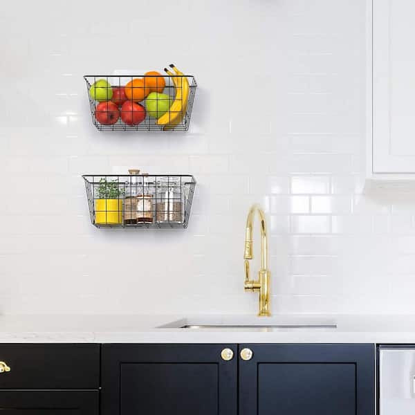 Black 11 in. x 4.5 in. Metal Decorative Basket Set of 2