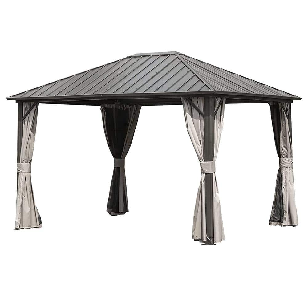 Clihome 10 ft. x 12 ft. Dark Brown Permanent Galvanized Steel Roof ...