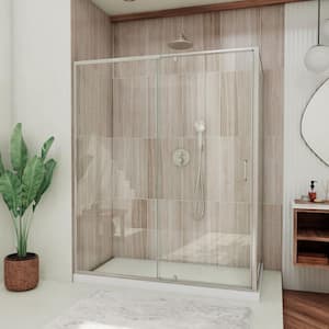 Flex 34-1/2 in. D x 56 in. to 60 in. W x 72 in. H Semi-Frameless Neo-Angle Pivot Shower Enclosure in Brushed Nickel