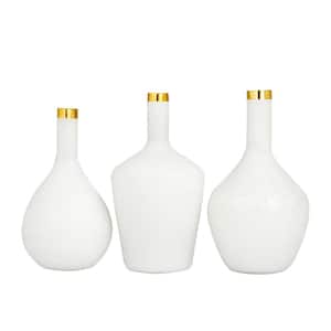 13 in., 14 in., 13 in. White Glass Decorative Vase with Gold Rim (Set of 3)