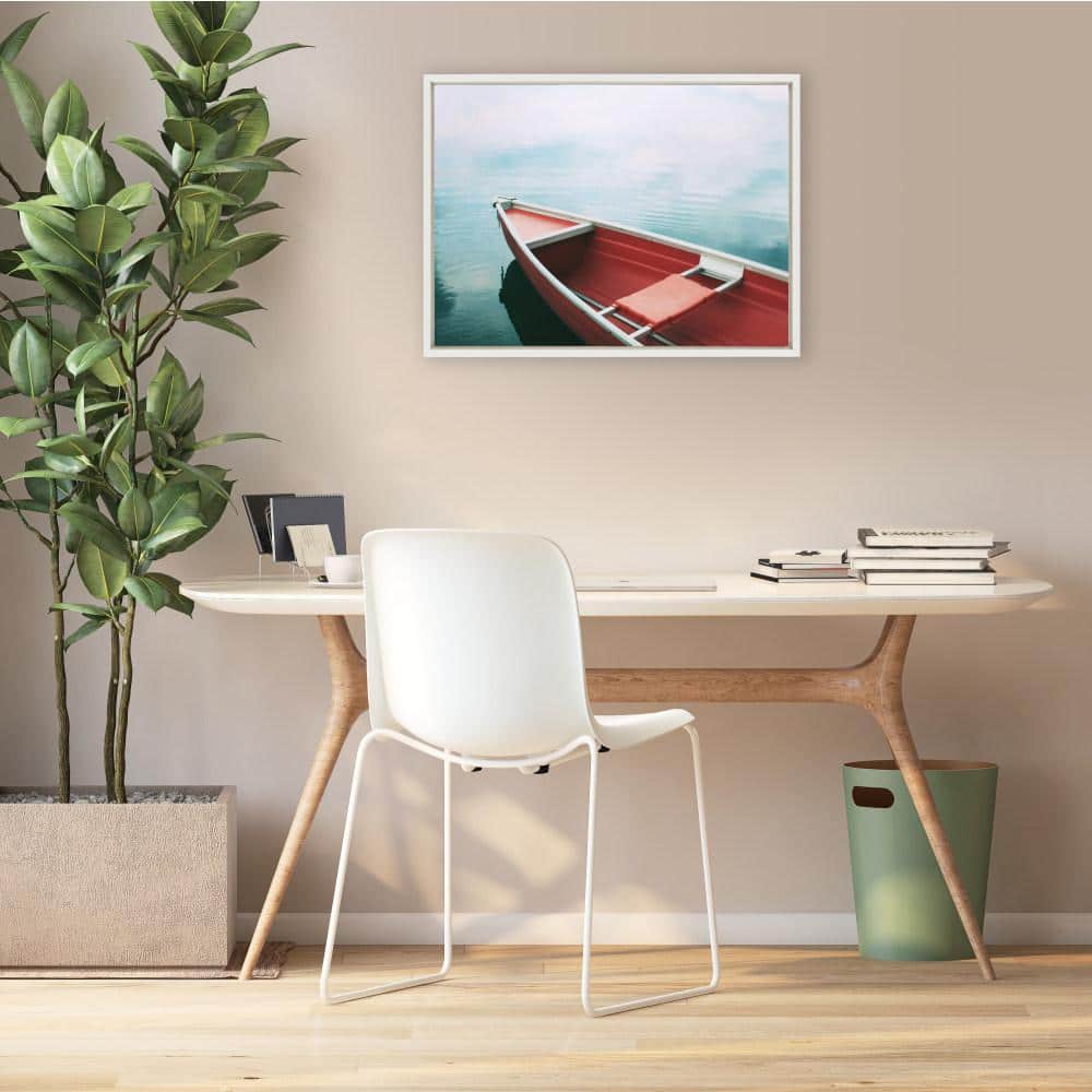 Sylvie 18" x 24" White Framed Canvas Art with Red Boat
