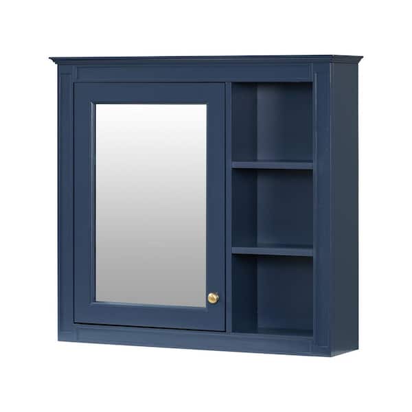 30 in. W x 28 in. H Rectangular MDF Medicine Cabinet with Mirror in Blue