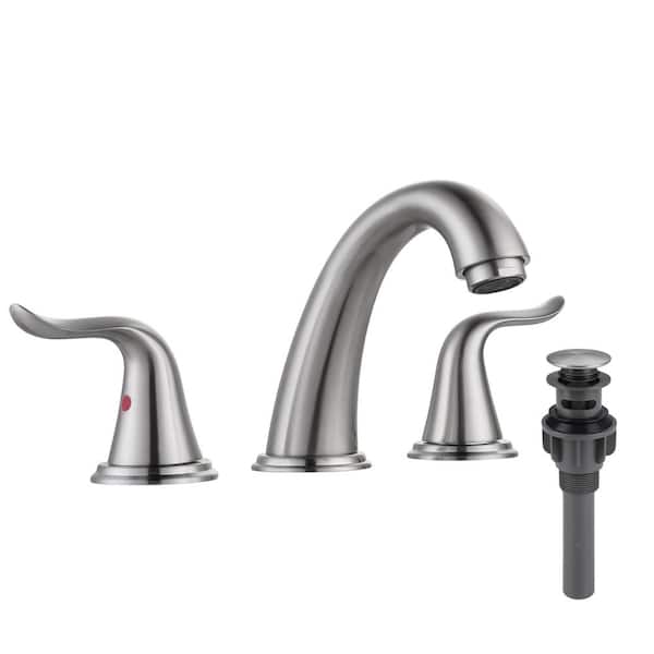 IVIGA 8 in. Widespread Double Handle Bathroom Faucet with Pop-up Drain in Brushed Nickel
