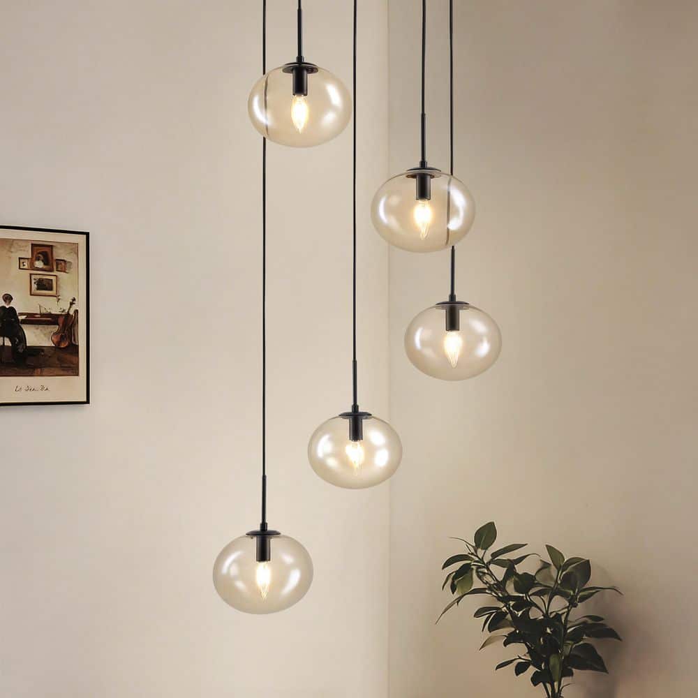 20 in. 5-Light Black Bubble Clear Glass Waterdrop Chandelier Living Room, Staircase, Dinner Room(Bulbs Not Included) price history on PriceWatchPro