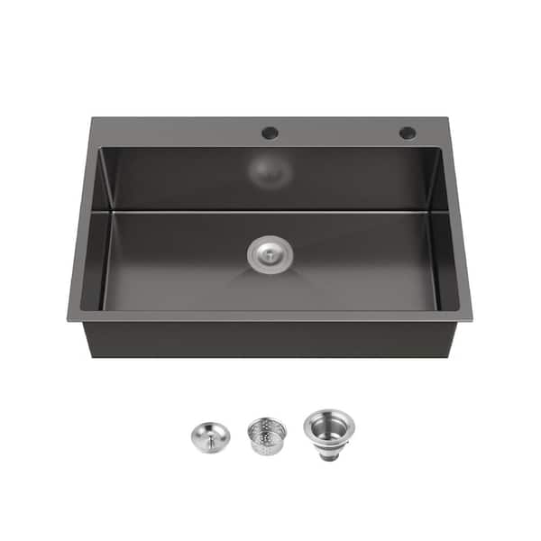 33 in. W x 22 in. L Black Stainless Steel Single Bowl Overmount Kitchen Sink with US Standard Drain
