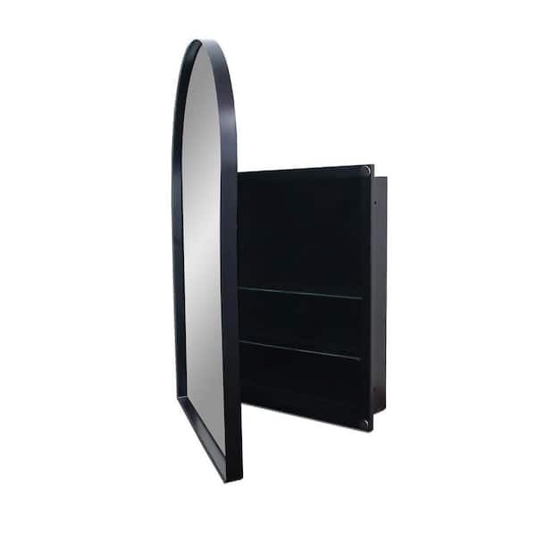 24 in. W x 36 in. H Black Metal Arched Recessed Medicine Cabinet with ...