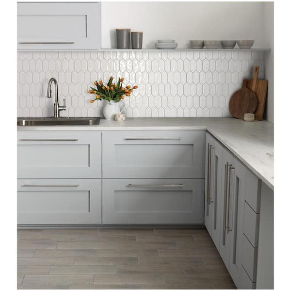 LuxeCraft White 4 in. x 4 in. Glazed Ceramic Picket Mosaic Tile Sample