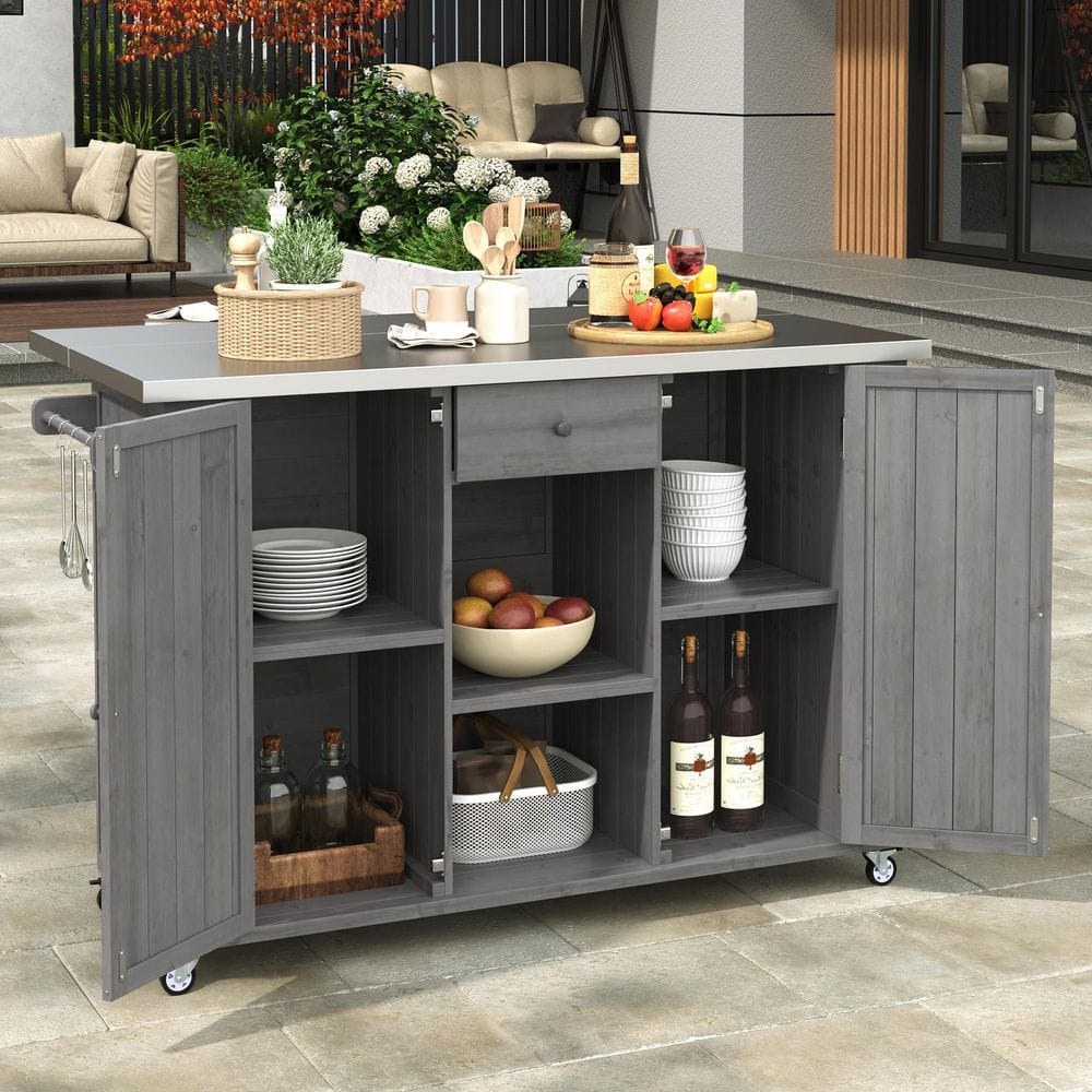 Outdoor Kitchen Island Fir Wood Kitchen Island with Stainless