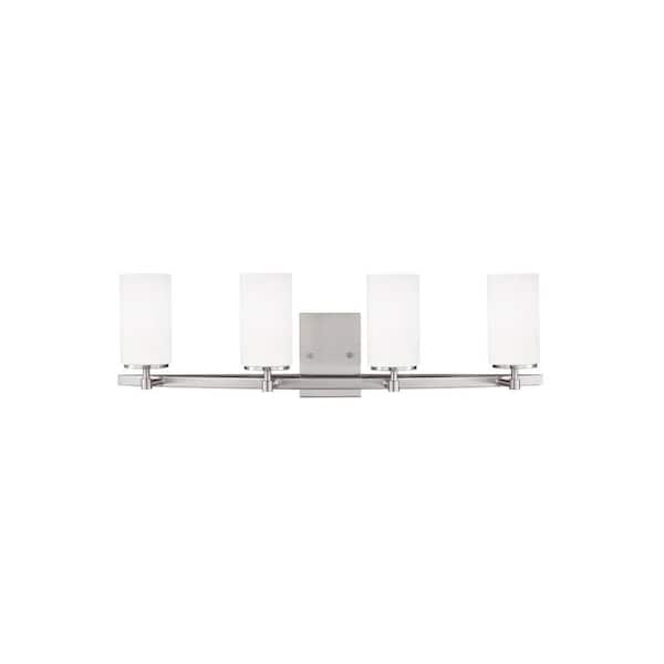 Generation Lighting Alturas 30.5 in. 4-Light Brushed Nickel Modern Contemporary Wall Bathroom Vanity Light with Satin Etched Glass Shades