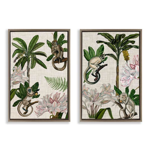 Stupell Industries Tropical Trees & Monkeys by Naomi McCavitt 2 Pieces Brown Floater Frame Nature Graphic Art Print 31 in. x 21 in.