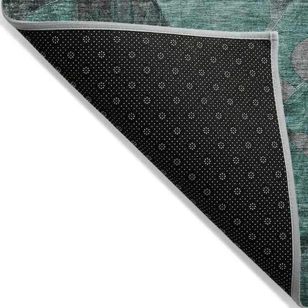 Teal Blue, Black, Gray 2 ft. x 8 ft. Woven Abstract Polyester Runner Indoor / Outdoor Area Rug