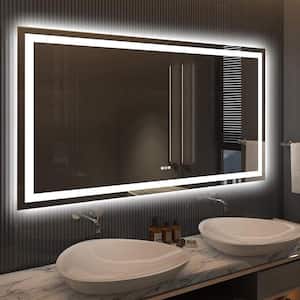 60 in. W x 36 in. H Large Rectangular Frameless Double LED Lights Anti-Fog Wall Bathroom Vanity Mirror in Tempered Glass