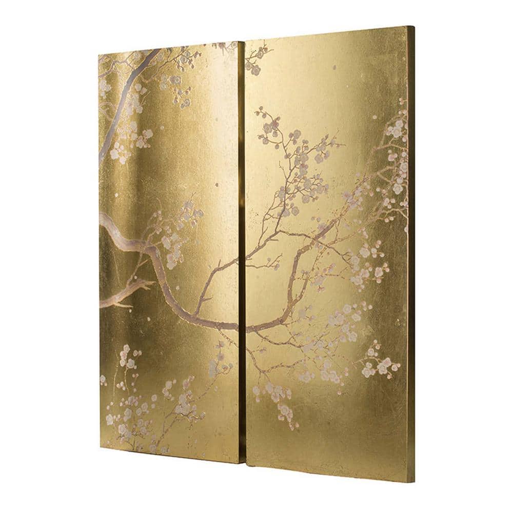 2-Piece 47 in. H x 21.5 in. W Gold Cherry Blossom Wall Art Panels Set Wall 