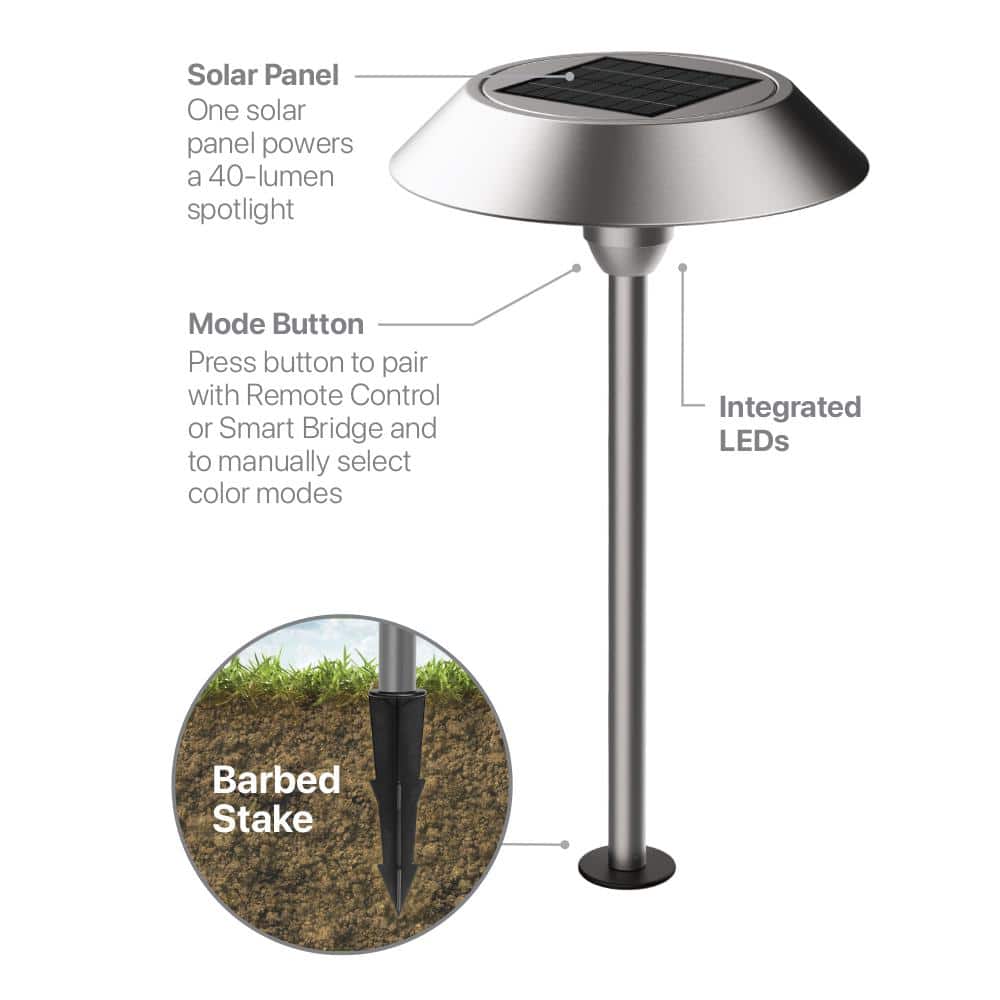 Feit Brushed Nickel Solar Powered LED Pathway Light with Dusk to Dawn