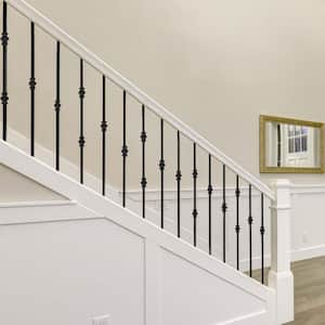 44 in. H x .5 in. W Black Steel Long Hollow Interior Stair Railing Square Baluster Double Collar (12-Pack)