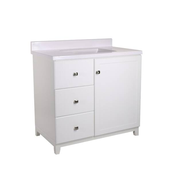 Design House Shorewood 36 in. W x 21 in. D 1-Dr 2-Drawer Vanity in White with Cultured Marble Top with Solid White Basin