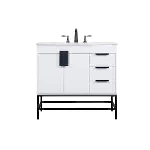 Simply Living 36 in. W x 22 in. D x 33.5 in. H Bath Vanity in White with Ivory White Engineered Marble Top