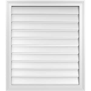 28 in. x 32 in. Vertical Surface Mount PVC Gable Vent: Functional with Brickmould Frame