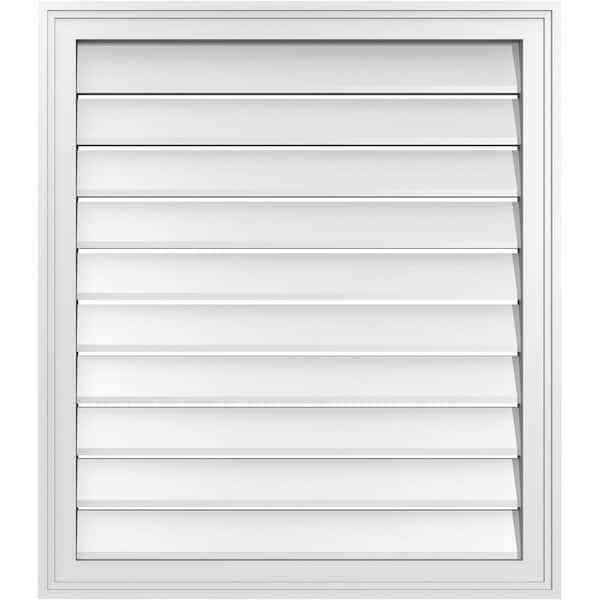 Ekena Millwork 28 in. x 32 in. Vertical Surface Mount PVC Gable Vent: Functional with Brickmould Frame