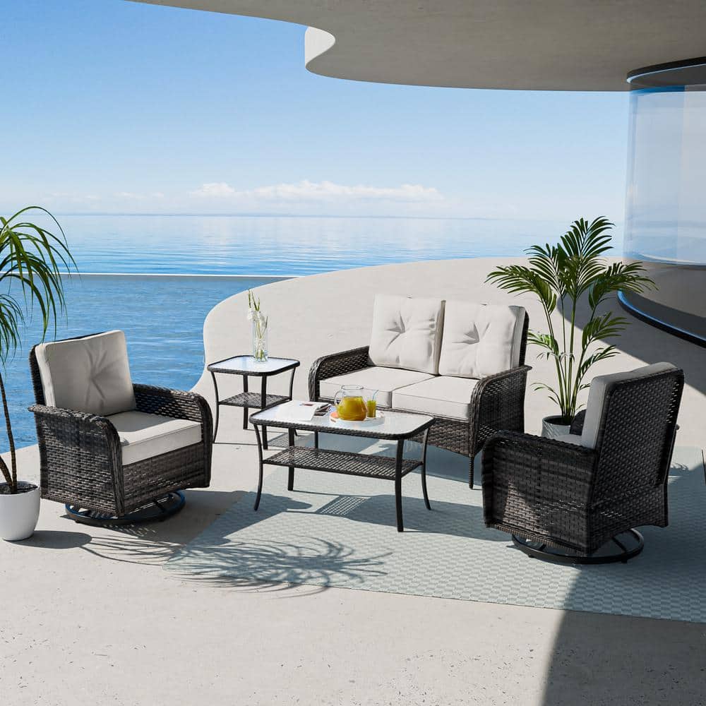 5 Pieces Wicker Patio Conversation Set with Beige Cushion price history on PriceWatchPro