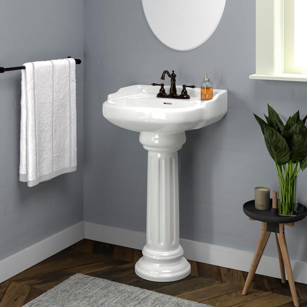 Vicki 22 in. Pedestal Combo Bathroom Round Vessel Sink in White