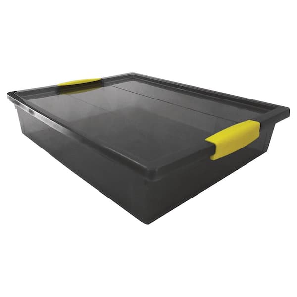 Modern Homes 0.5 gal. Large Storage Box Translucent in Gray Bin with Yellow Handles with Cover