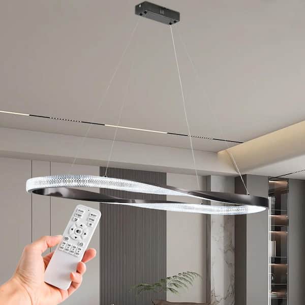 1 Lights Chandelier Dimmable Integrated LED Black Ring Shape Crystal Chandelier with Remote for Kitchen Island-47.24 in.