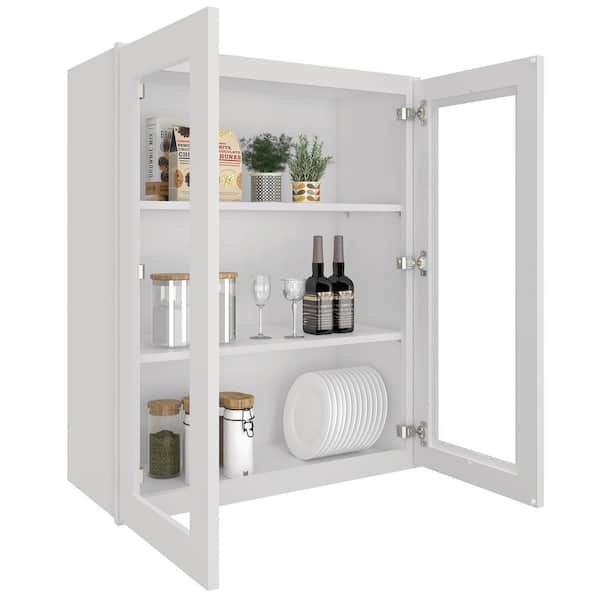 HOMEIBRO 30-in W X 12-in D X 36-in H in Shaker Dove Plywood Ready to Assemble Wall Glass kitchen Cabinet