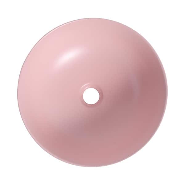 cadeninc 16.1 in. Ceramic Round Vessel Bathroom Sink Art Basin in Light Pink