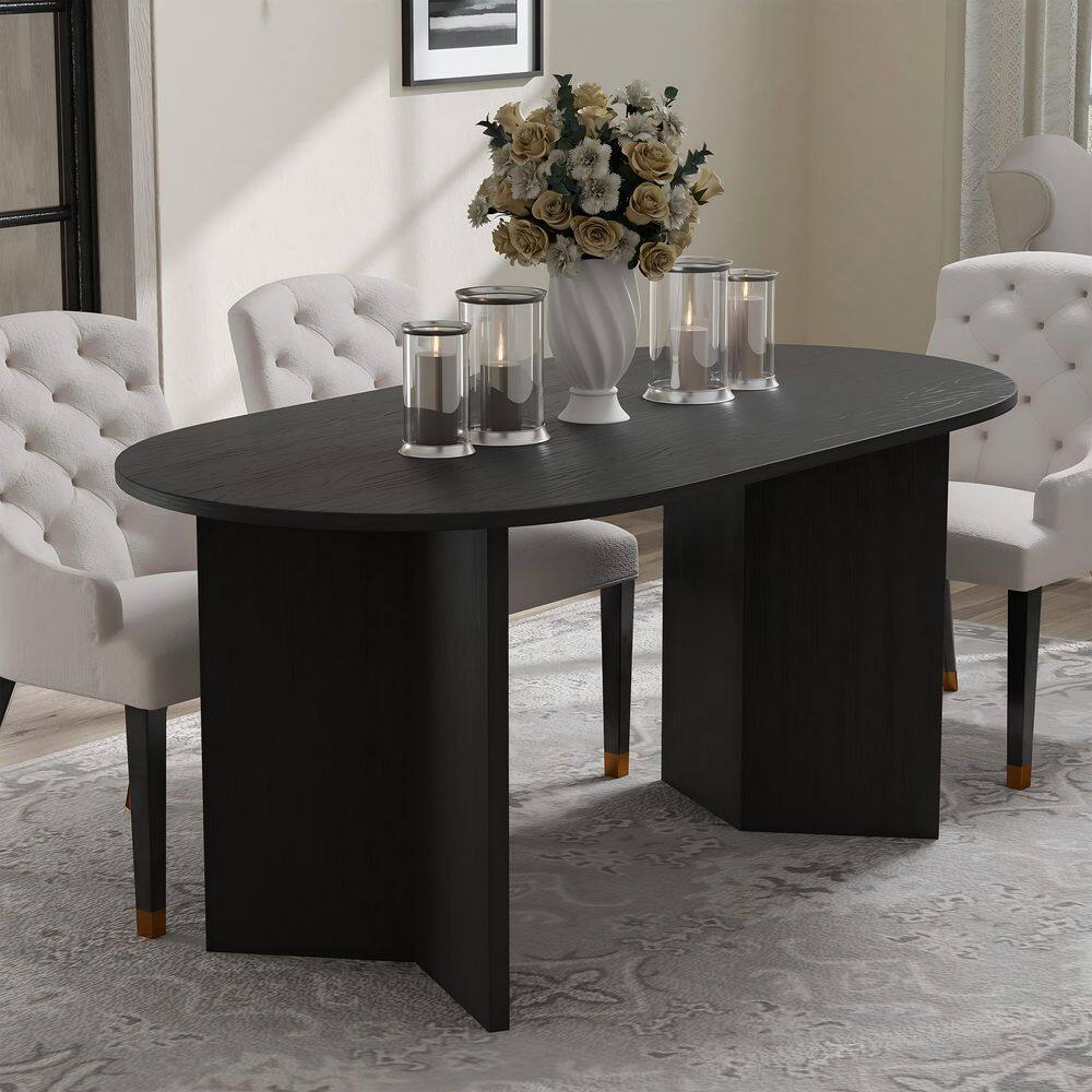 Modern Farmhouse Oval Solid Black Wood 67 in. W Double Pedestal Base Kitchen and Dining Room Table Seats 4-6 price history on PriceWatchPro