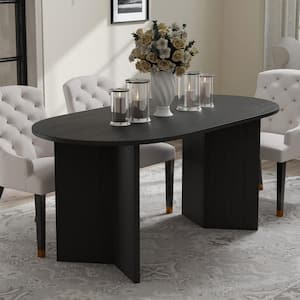 Modern Farmhouse Oval Solid Black Wood 67 in. W Double Pedestal Base Kitchen and Dining Room Table Seats 4-6