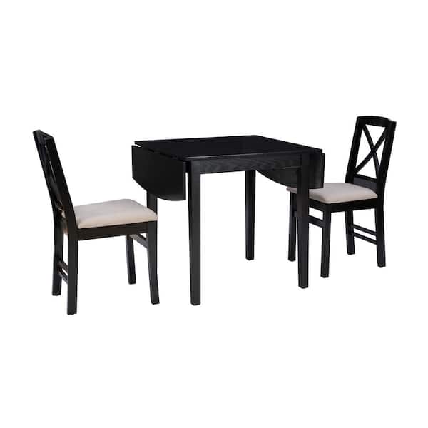 Moko Drop Leaf 3-Piece Rectangle Black Wood Top Dining Room Set Seats 2
