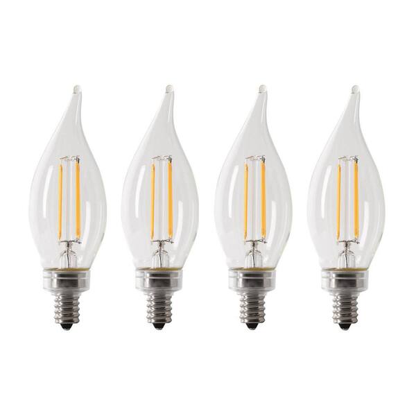 Feit Electric 60 Watt Equivalent BA10 E12 Candelabra Dimmable Filament CEC Clear Chandelier LED Light Bulb Daylight 5000K 4 Pack BPCFC60950CAFIL 4