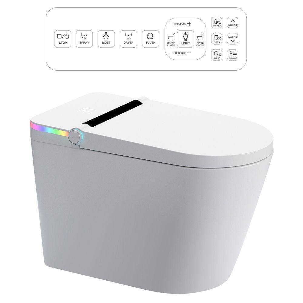 1.28 GPF Elongated Smart Bidet Toilet in White with Seat Heating, Auto Flus
