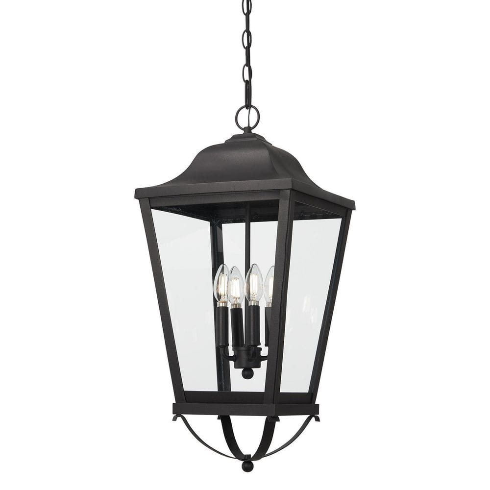 Minka Lavery Savannah 4-Light Black Outdoor Pendant Light with Clear ...