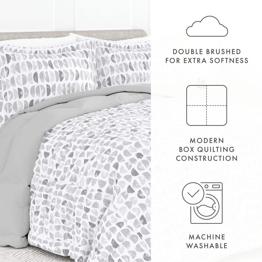 Full Gray Reversible Down Microfiber Comforter Set