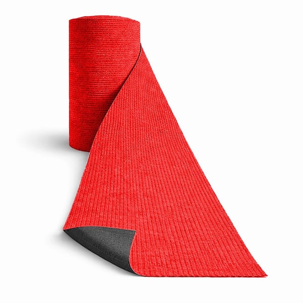 Non-Slip Hallway Runner Rug by The Foot Utility Mat For Home/Office Red Ribbed, 2.6 ft. x 55 ft.